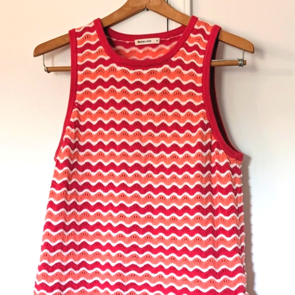 Marine Layer Red and White Wave Crochet Vest Top